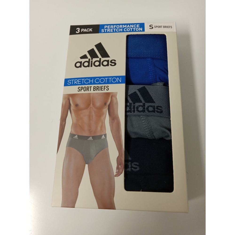 Adidas Men's Stretch Cotton Sport Briefs 3 Pack Small Black Blue Gray